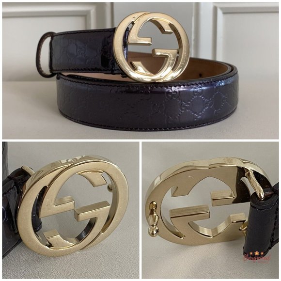 Authentic Gucci Purple Microguccissima Patent Leather Interlocking G Belt 85/34 - Picture 2 of 13